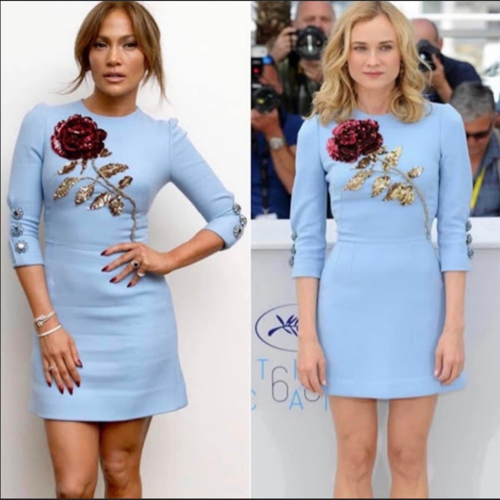 Brand New Dolce Gabbana Baby Blue Runway Embroidered Dress
